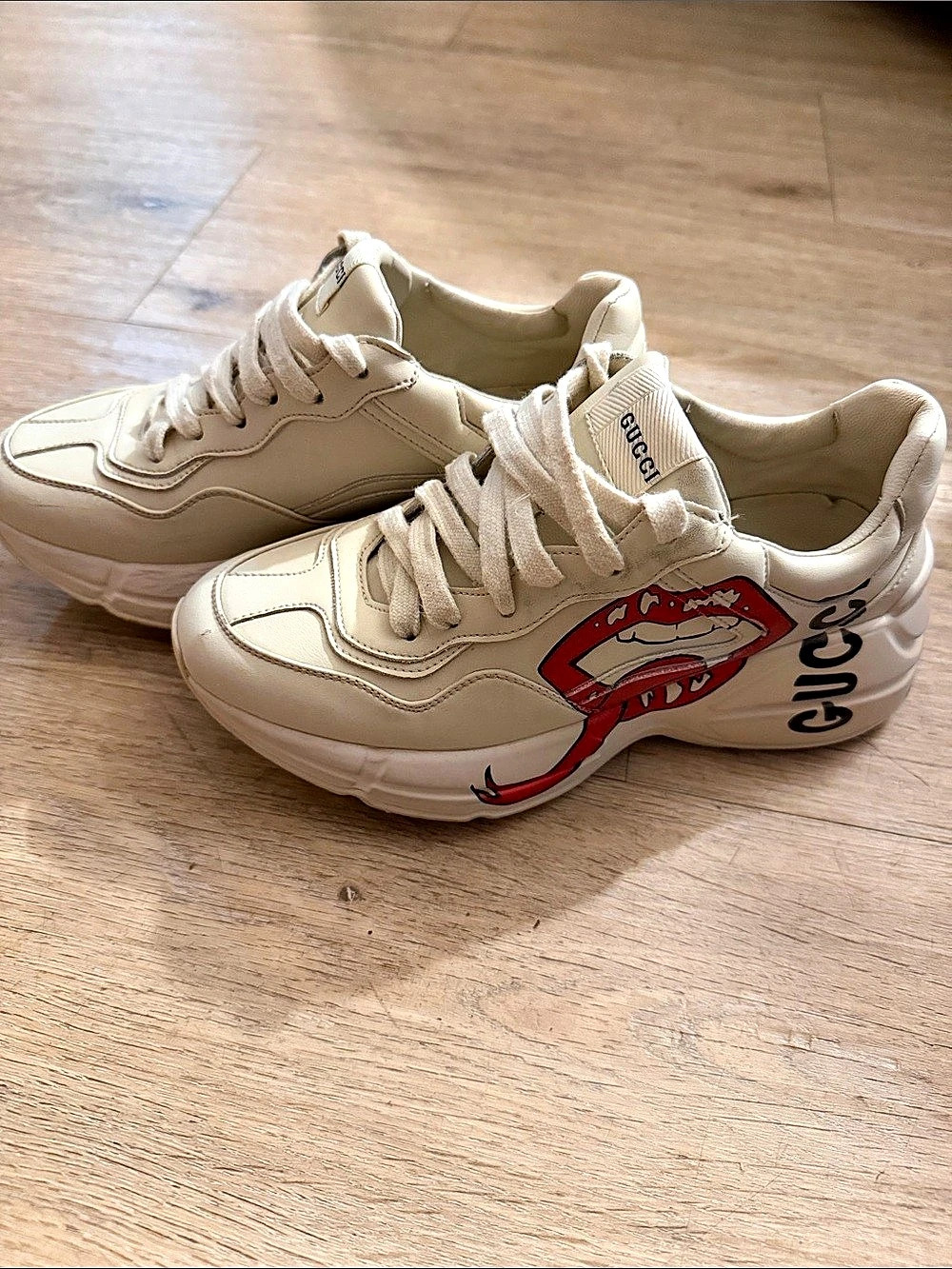 Gucci Flashtrek Graphic Sneakers in White & Red